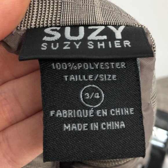 Suzy Shier taupe plaid pencil  skirt back slit knee length - Picture 3 of 14